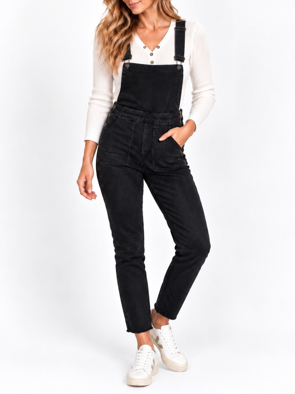 Madewell Skinny Overalls Raw Hem Edition Black Denim Side Zip XS